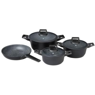 Topf-Set MULEX "MALAGA, aus hochwertigem Aluguss", schwarz, Töpfe, hitzebeständige Bakelitgriffe, inkl. Softtouch-Silikon Glasdeckel