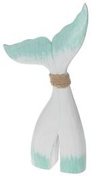 IH Casa Decor White & Turquoise Wooden Whale Tail Decorativer Large