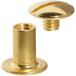 100 Buchschrauben, Messing Hülse glatt, Schraube geschlitzt | 10 mm, Metall, gold