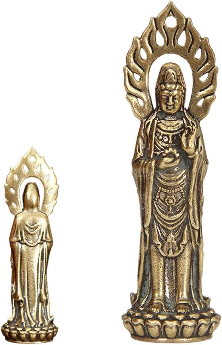 Kuan Yin Boeddha figuur - Koperkleurig - Hoogte: 6 cm