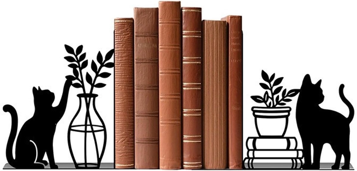 Decoratieve metalen kattenboekensteun voor op boekenplanken of bureau