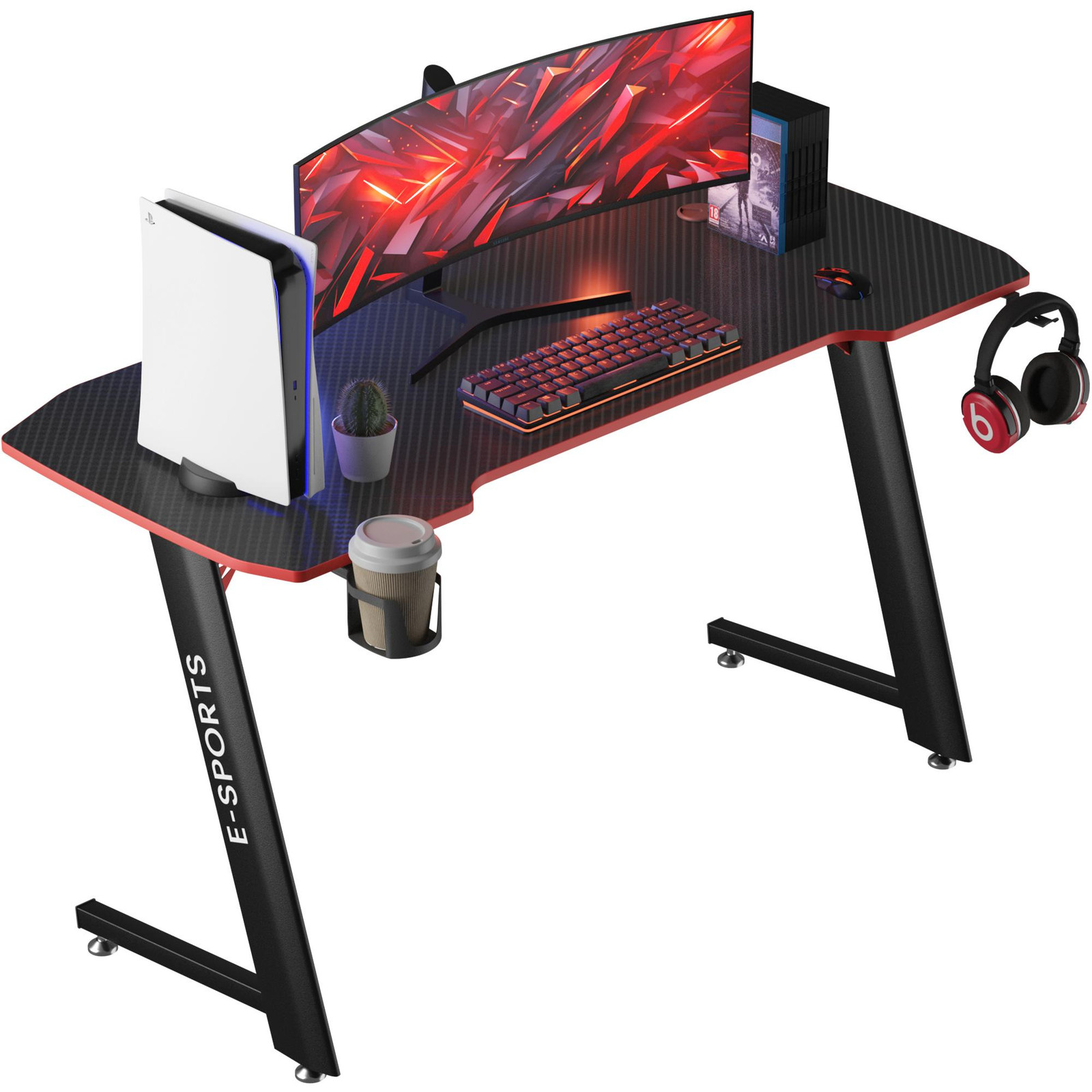 Avalo Gaming Bureau Zwart - B: 120 cm, D: 60 cm, H: 75 cm