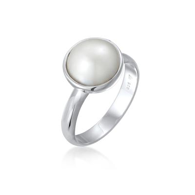 Perlenring NENALINA "Ring Damenring Mabe Perle Klassisch Edel 925 Silber" Gr. 56, silber, Fingerringe, Damen, 56, ohne Stein, Silber 925 (Sterlingsilber), Perlenring