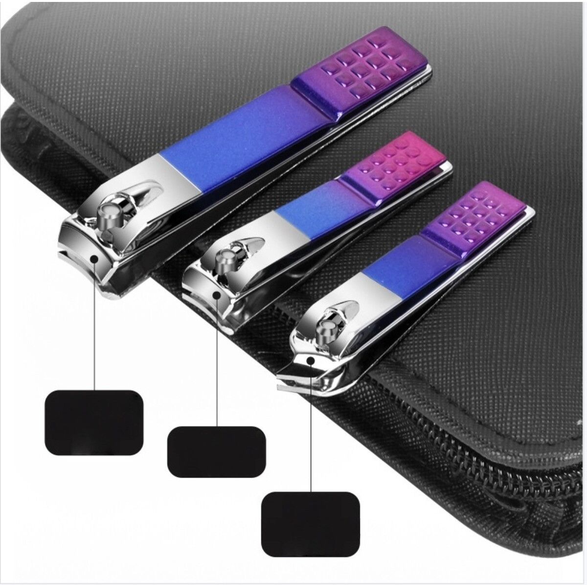 INF Set manucure 18 pièces avec étui nano zippé gradient, outils en métal noir pour maison et voyage
