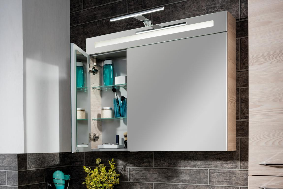 FACKELMANNGMBH CL90 Spiegelschrank 2 Türen Alaska-Esche, LED, 90x71x16 cm 09191183