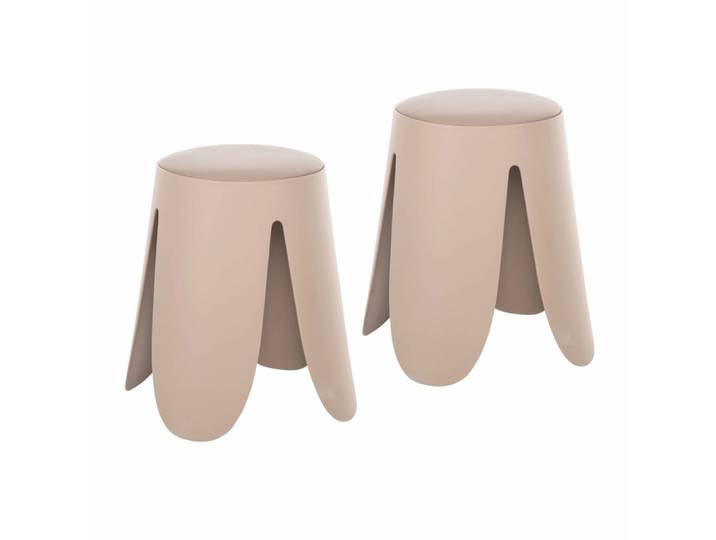 Ensemble de 2 tabourets bas en polypropylène et similicuir rose