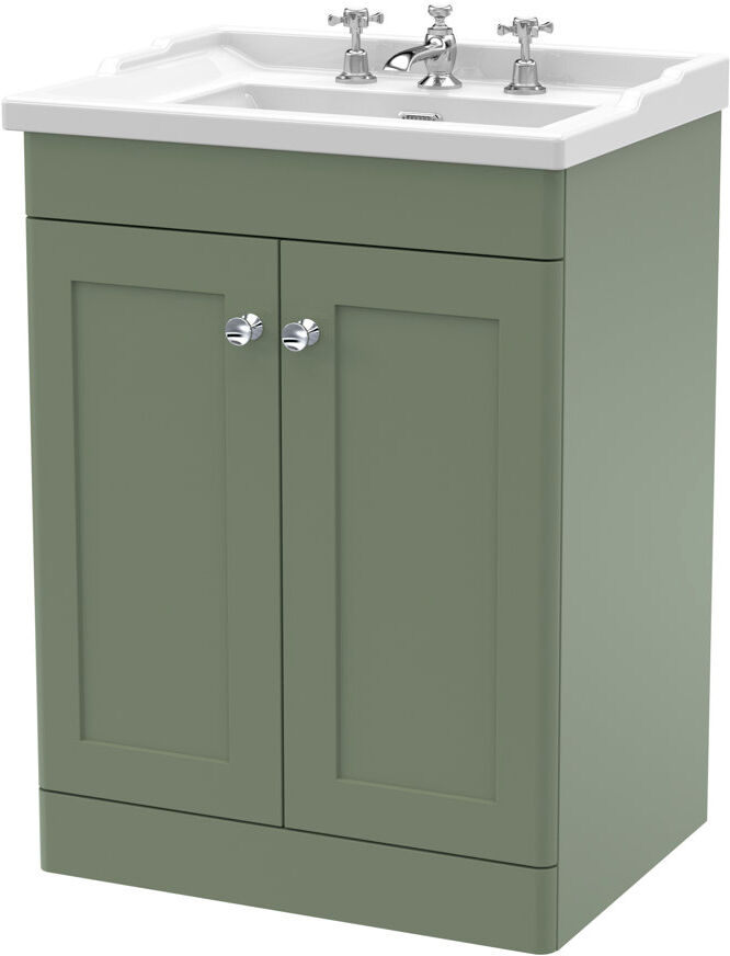Nuie Classique 620 mm Freestanding Single Vanity with Drop In Basin Satin Green 620mm W