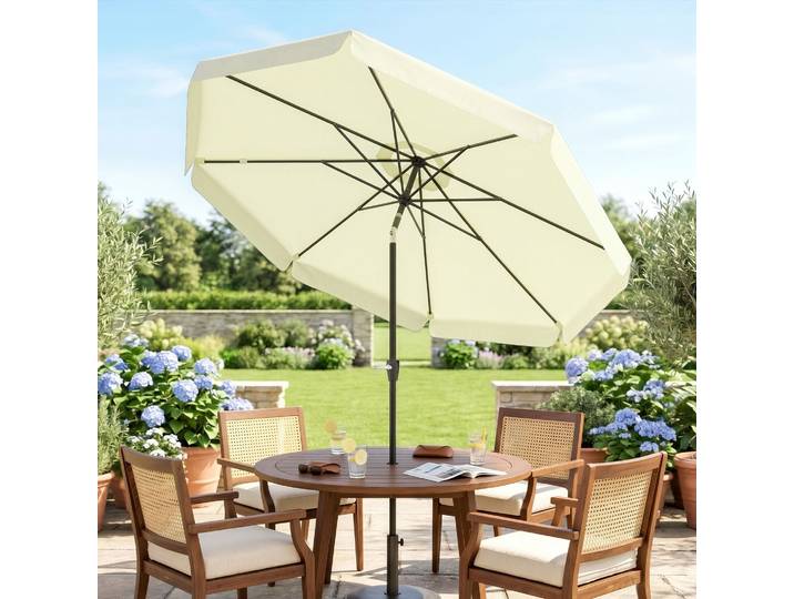 Outsunny Parasol Rond Ø2,7m Inclinable UV50+ Beige