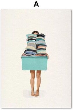 Inspired Finds Nordic Laundry Girl Canvas Wall Art Minimalist Bathroom And Living Room Decor a Minimal Flat Illustration 11.81x15.75in No Frame