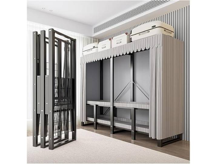 MmcdylyhEU Robuster, tragbarer Kleiderschrank mit Abdeckung – L-hängender Kleiderständer, Faltbarer Kleider-Organizer for Schlafzimmer(Grey1,110cm/43.3inch)