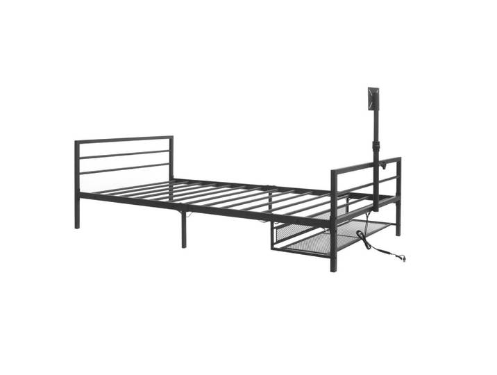 Redom Gamingbett 206 cm mit LED-Beleuchtung, verstellbarer Monitorhalterung und Aufbewahrungskorb, Schwarz, Metall, 90x200 cm, Schlafzimmer, Betten