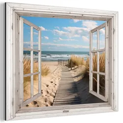 METALLBILD Fenster - Meer - Küste - Natur - Ausblick - Strand - Wattenmeer 40x30 cm