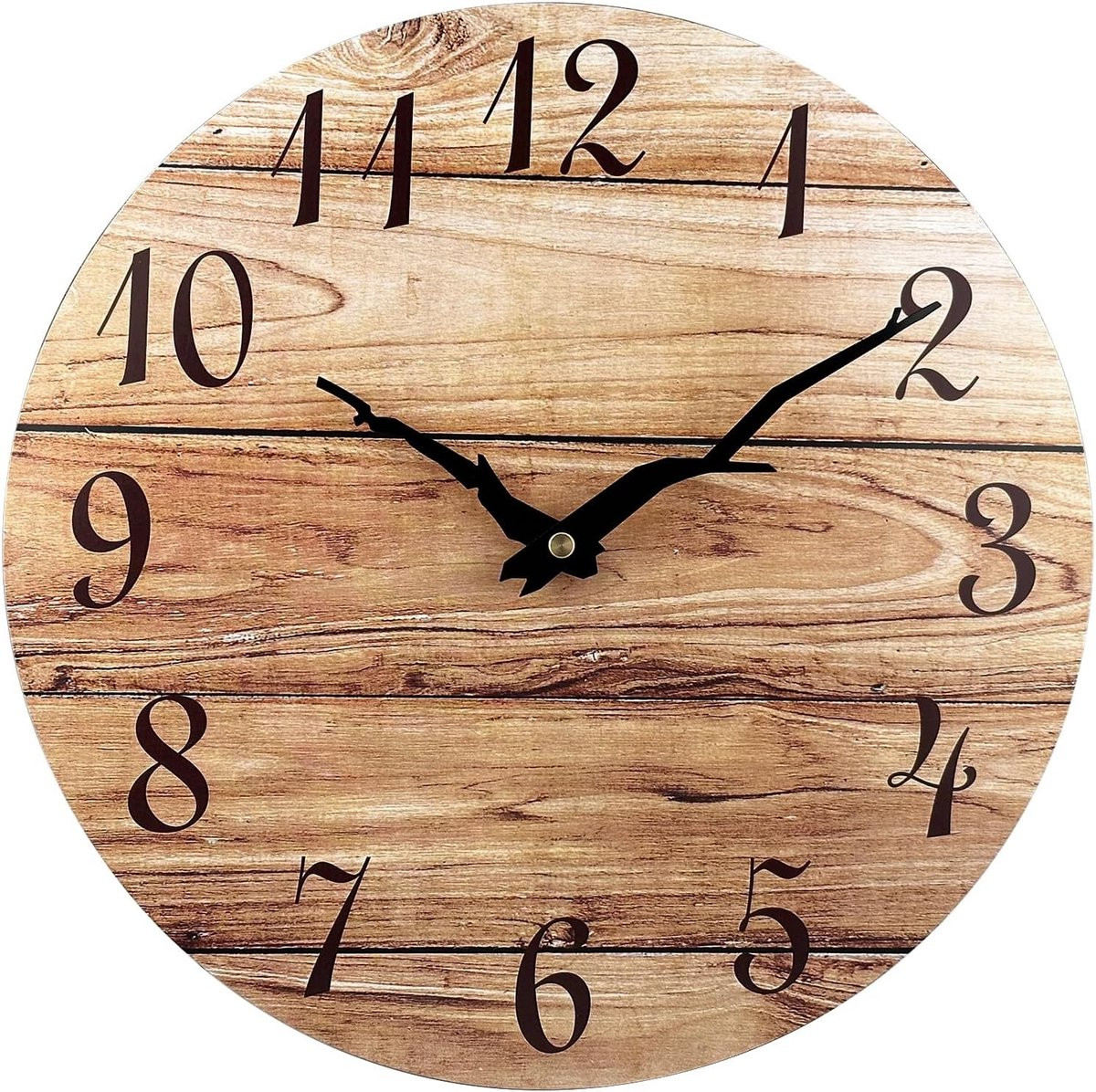 Plumeet 10 Inch Wandklok - Frameloze Houten Wandklok met Stille Quartz Beweging - Rustiek Design voor Keuken, Slaapkamer en Woonkamer