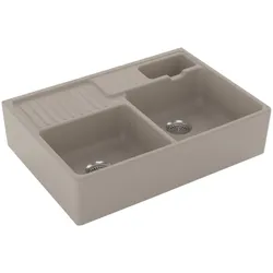 Villeroy und Boch Spülstein Doppelbecken 632391AM Ablaufgarnitur, Handbetätigung, Resteschale, Almond
