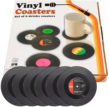 Uplift Curations Retro Vinyl Record Drink Coasters 6 Pc Non Slip Set For Music Lovers 6pcs cm