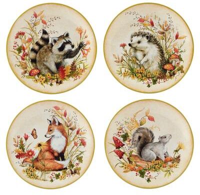 "Certified International Woodland Critters 9"" Salad/Dessert Plates, Set of 4 - 9"" Diam x .75"""