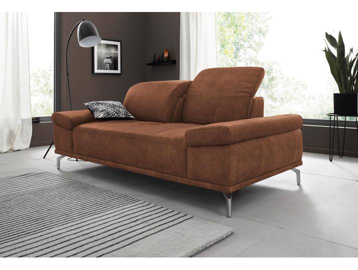 2-Sitzer, Cognac, 202x111 cm, Luxus-Microfaser, Sitztiefen- & Kopfteilverstellung, Vintage, Places Of Style
