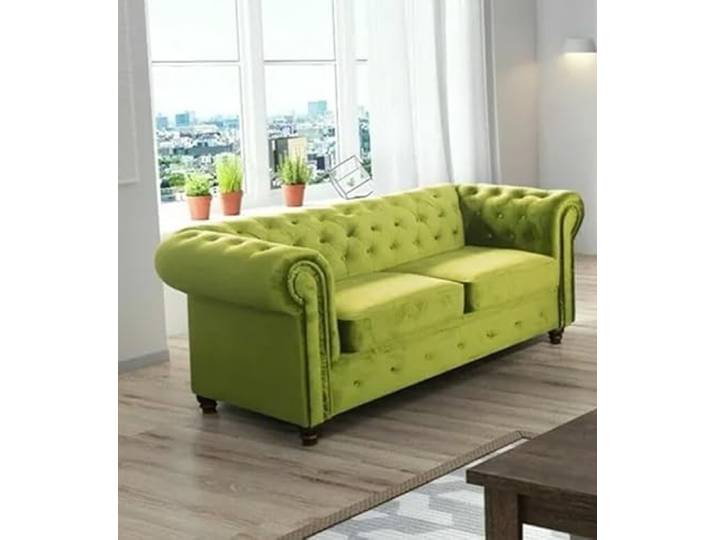 Easy4You Chesterfield Hellgrüner Plüsch Velvet 2-Sitzer Sofa 183x74x88 cm Sofas für Wohnzimmer Sofagarnituren mit Holzfüße Set Sofas & Couches