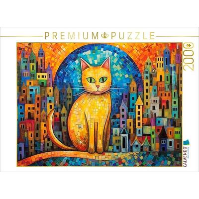 CALVENDO Puzzle Katze Im Stil von Friedensreich Hundertwasser | 2000 Teile Lege-Größe 90x67cm Foto-Puzzle für glückliche Stunden