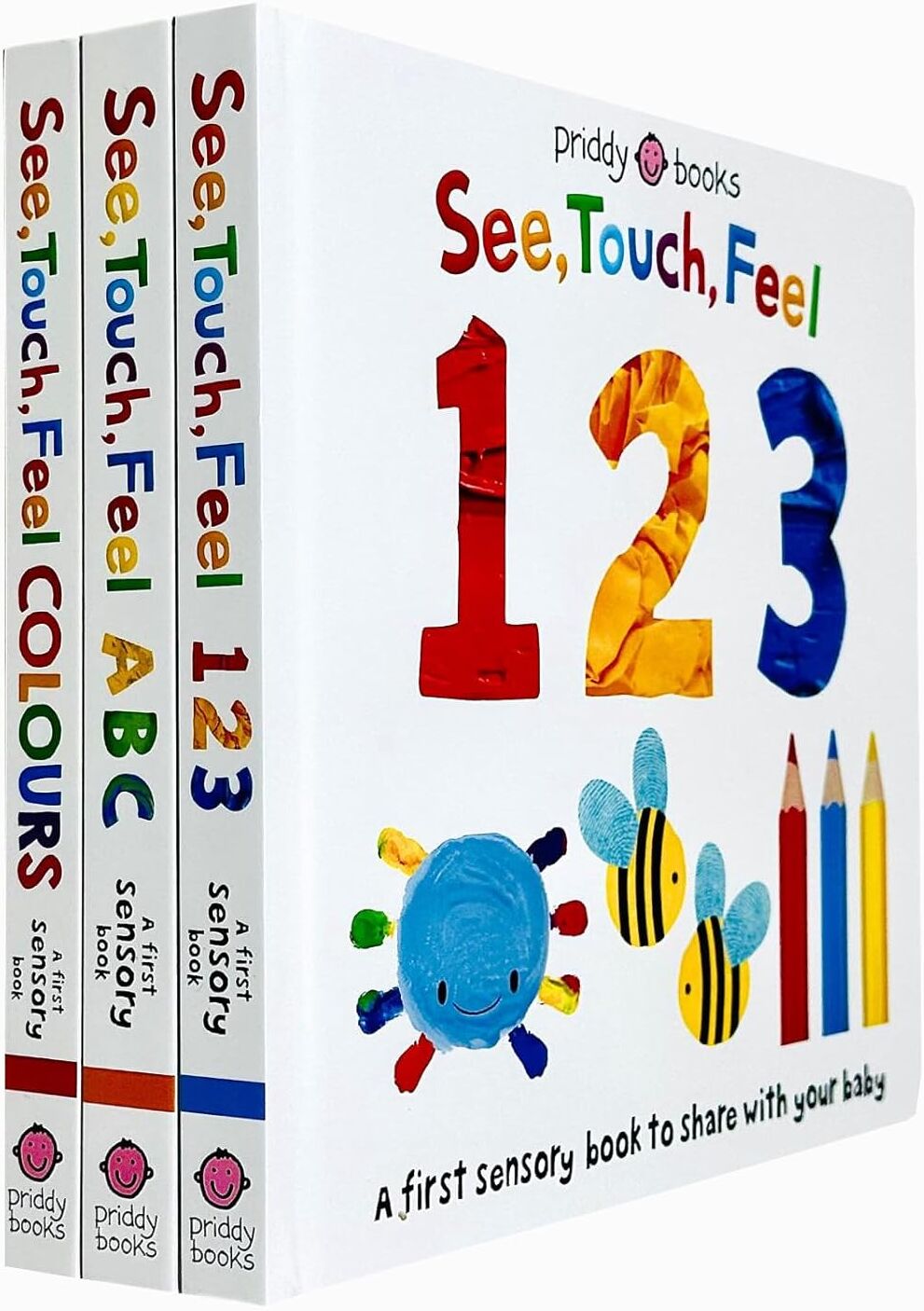 Priddy Books See, Touch, Feel A First Sensory Book Collection 3 Books Set by Roger Priddy - Board Book - Ages 0-3 - Numbers, ABC & Colours Sensory Books