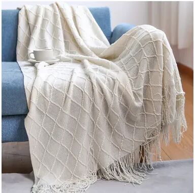 Shop Station Soft Knitted Throw Blanket With Tassels Cozy Nordic Sofa & Bed Accent For All Seasons beige 50.00 70.87 In