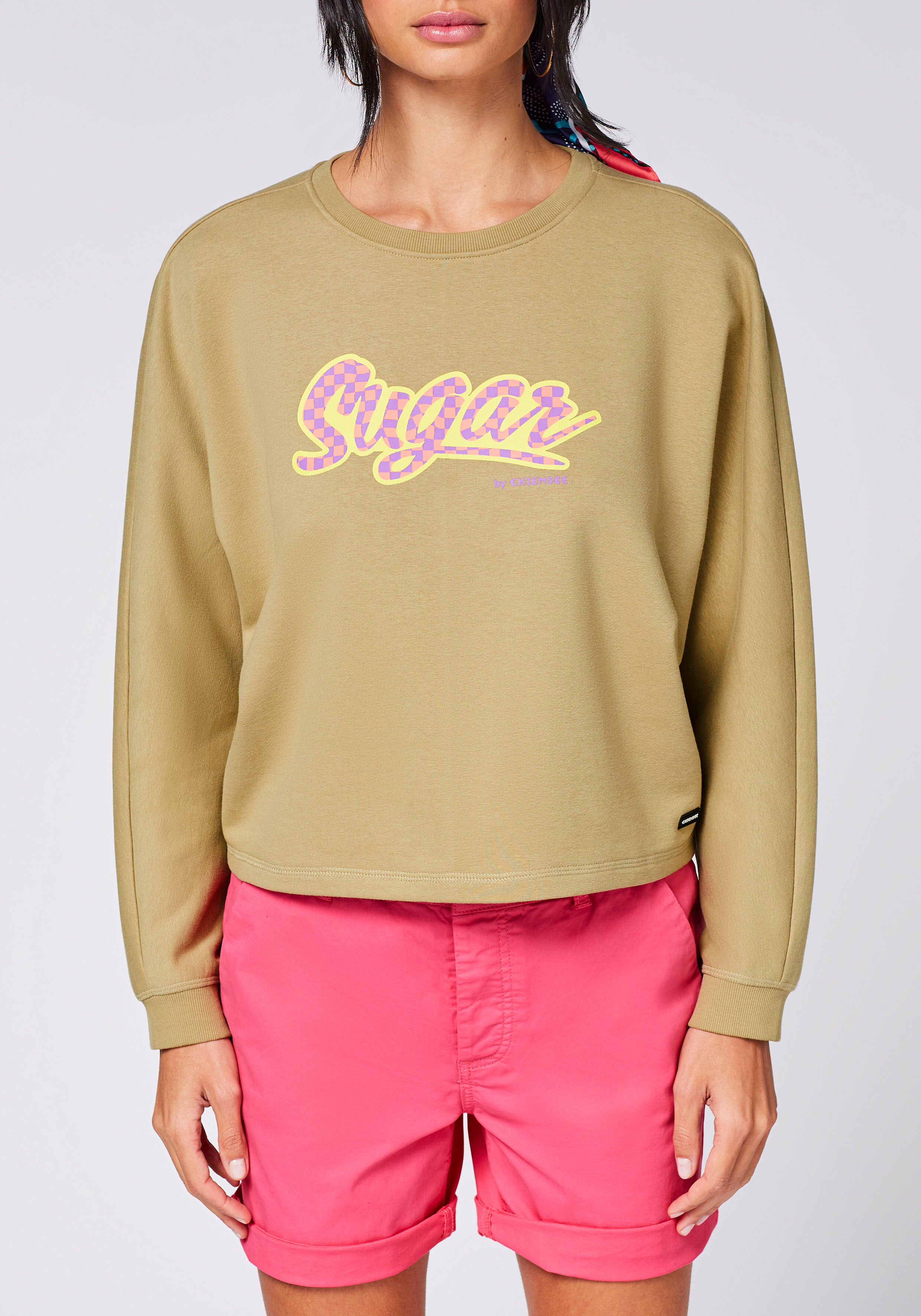 Sweater CHIEMSEE, Damen, Gr. M (38/40), grün (tree house), 88% Baumwolle, 12% Polyester, Rundhals, Sweatshirts Sweater