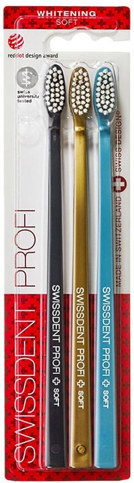 SWISSDENT Profi Whitening Toothbrush Trio (Black/Gold/Blue)