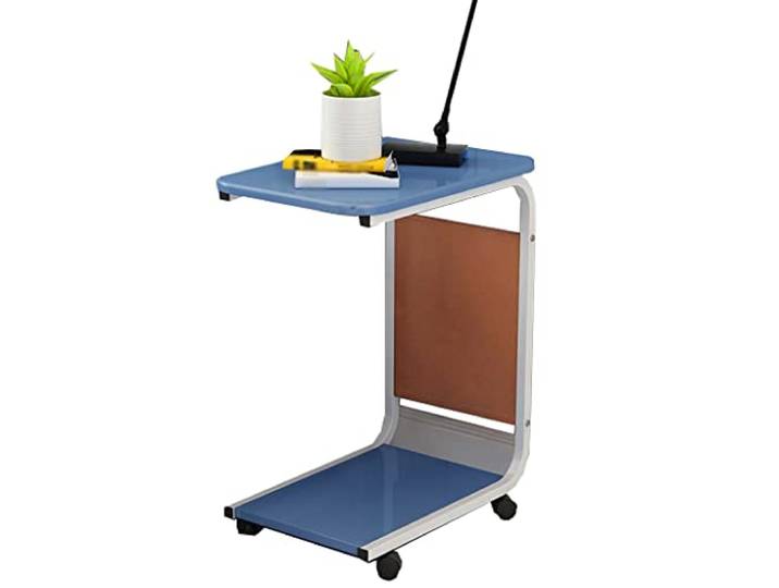 OIFAODAO Runde Tische， Vintage C-förmiger Couchtisch mit Seitentasche, for Wohnzimmer, Sofa(Blue)