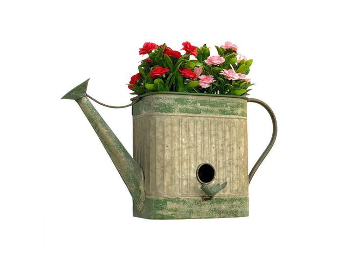 DanDiBo Vogelhaus mit Blumentopf Metall 40 cm 481999, Grau, 43x27x16.5 cm, Dekoration, Gartendeko
