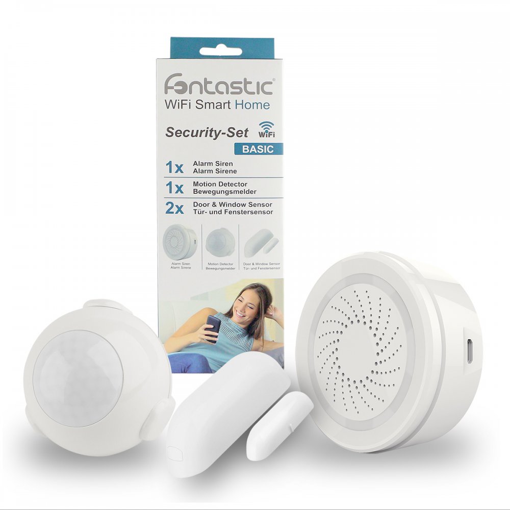 Fontastic WLAN Smart Home Sicherheits Paket - Basic 4-teilg Bewegungsmelder + Sirene + 2x Tür/Fensterkontakt