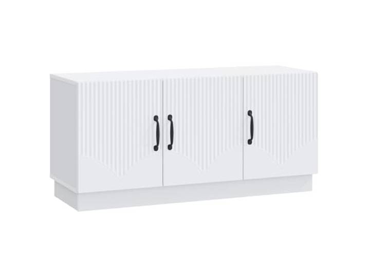 LKJephalotrope TV-Schrank Weiß 99x34,5x47 cm Holzwerkstoff Lowboard Moderne Fernsehkonsole fürs Wohnzimmer mit intelligenter Kabelführung, reichlich Stauraum und drei Klapptüren.