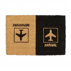 Relaxdays Fußmatte Kokos "Arrival Departure", Türvorleger mit Flugzeug-Motiv, innen & außen, 40x60 cm, natur/schwarz