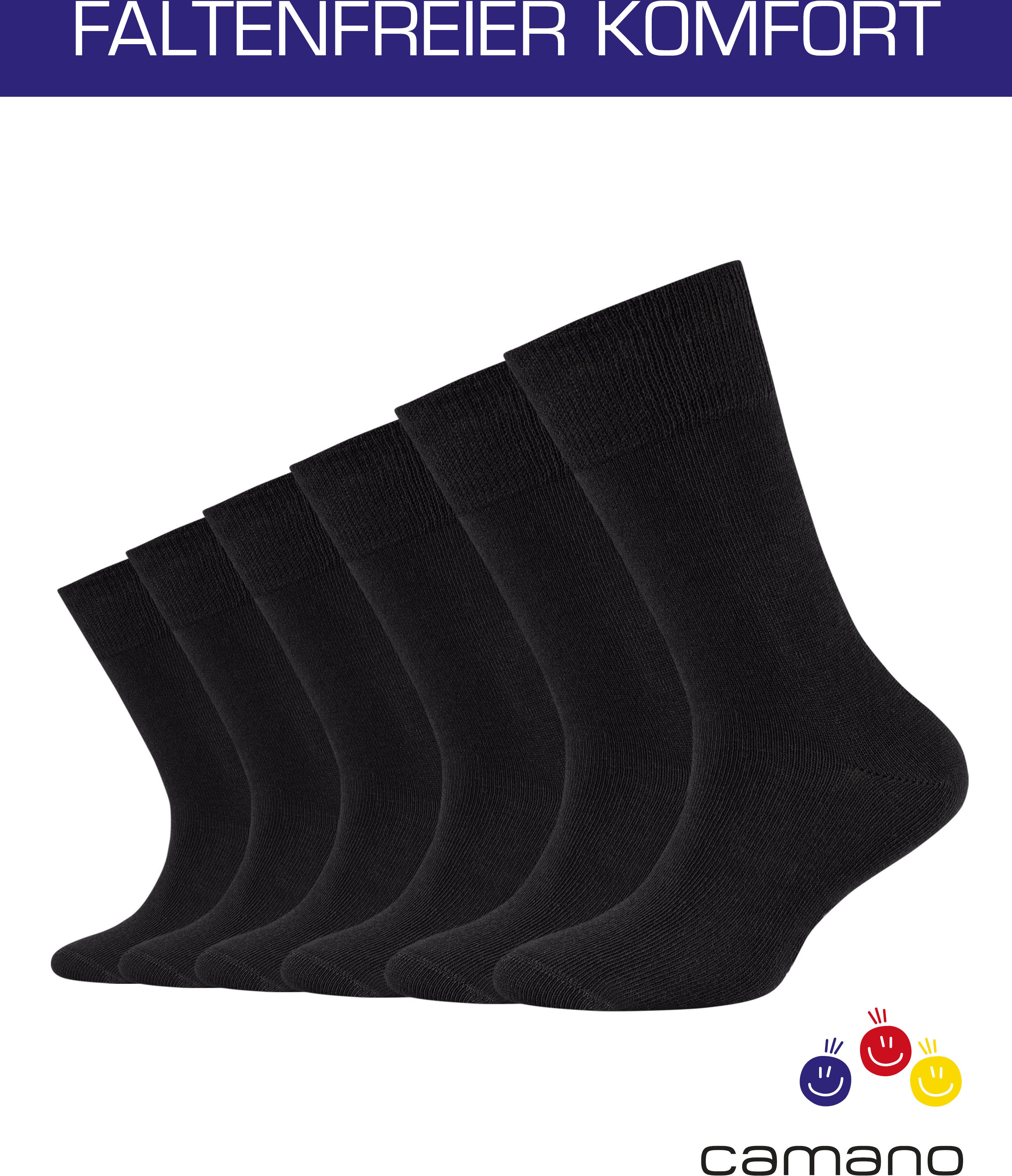 Socken CAMANO "ca-soft", Jungen, Gr. 27-30, schwarz, Baumwolle, Elasthan, Polyamid, unifarben, normal, Socken Socken, mit Komfortbund und gepolsterten Zehen-/Fersenbereich schwarz 27-30