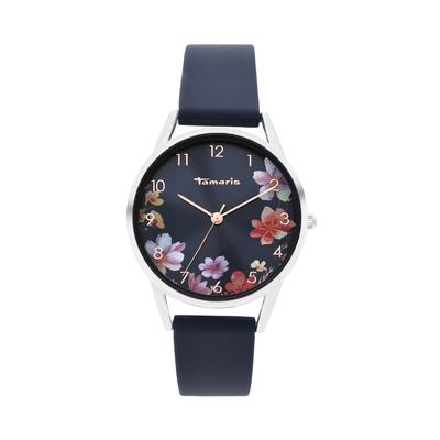 Quarzuhr TAMARIS, blau (dunkelblau, dunkelblau), Armbanduhren, Damen, silberfarben, Quarzuhr, Armbanduhr, Damenuhr, Silikonarmband, analog
