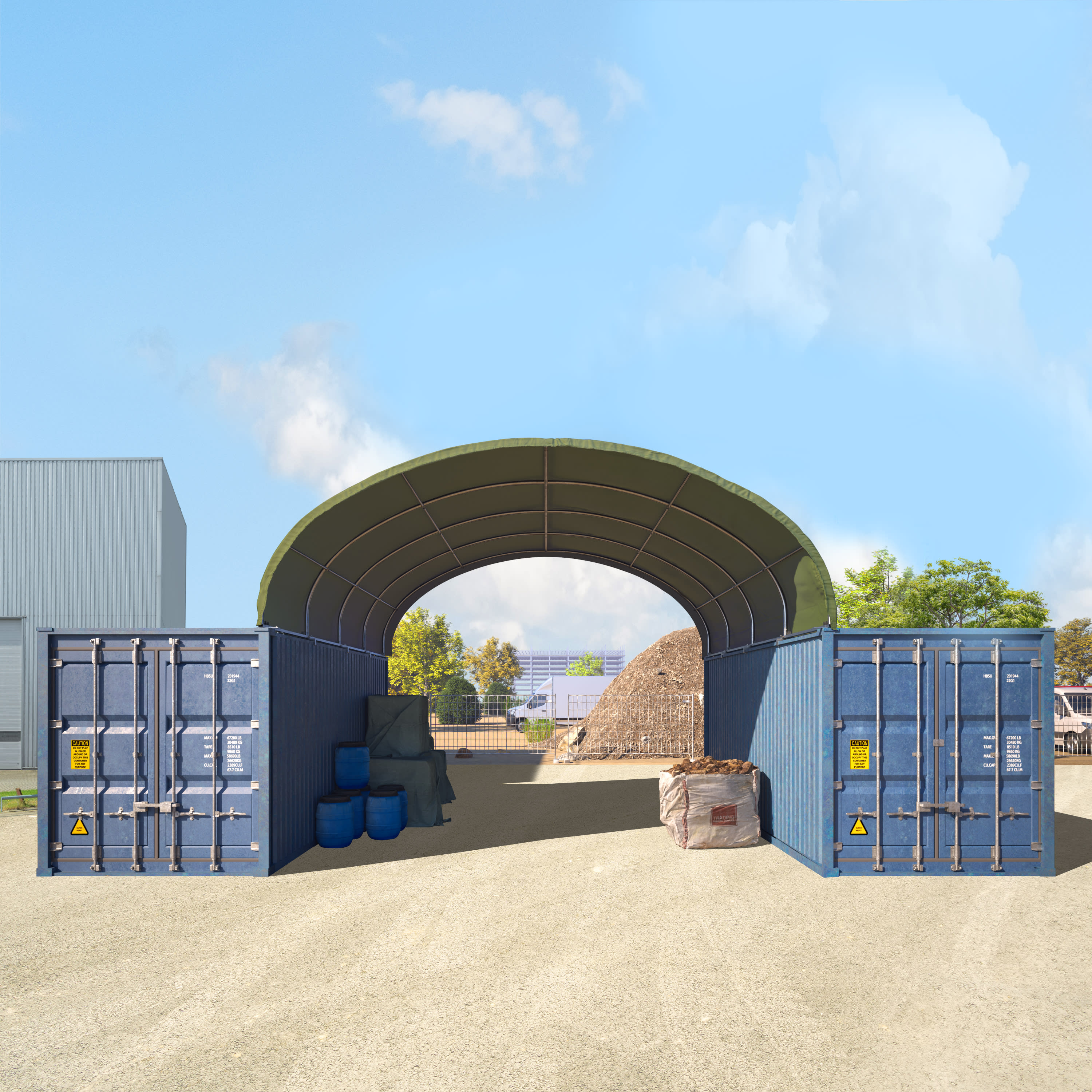 TOOLPORT 6x6m Container-Überdachung, PRIMEtex-Plane, dunkelgrün, mit Statik - (12123)
