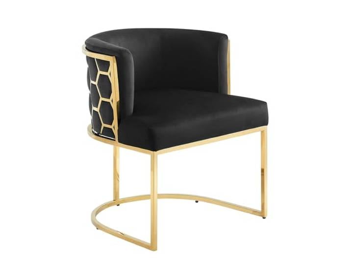 invicta INTERIOR Stuhl Elegance - schwarz - Samt Armlehne Esszimmerstuhl, Beine: gold, individuelle Maserung, bequeme Polsterung, stabil, montiert geliefert