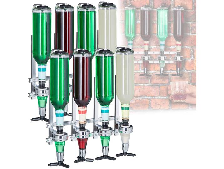 2er Set Flaschenhalter und Dosierer zur Wandmontage, Getränkespender für 4 Flaschen