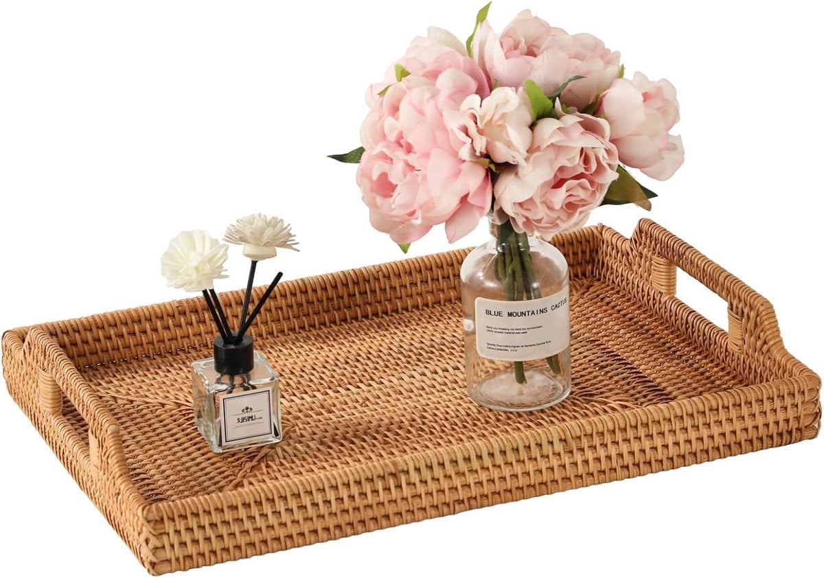 Rotan Serveerdienblad Natuurlijk - Handgeweven Rieten Mand - 43 cm