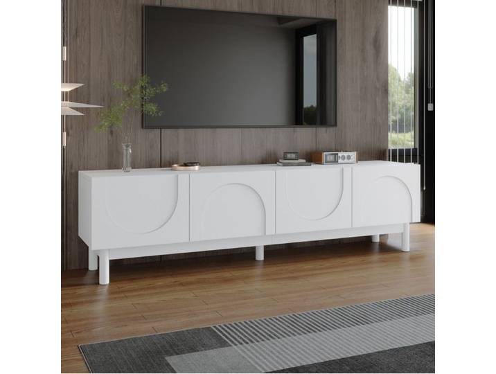 Meuble TV 4 portes blanc laqué brillant 169 x 34 x 45cm