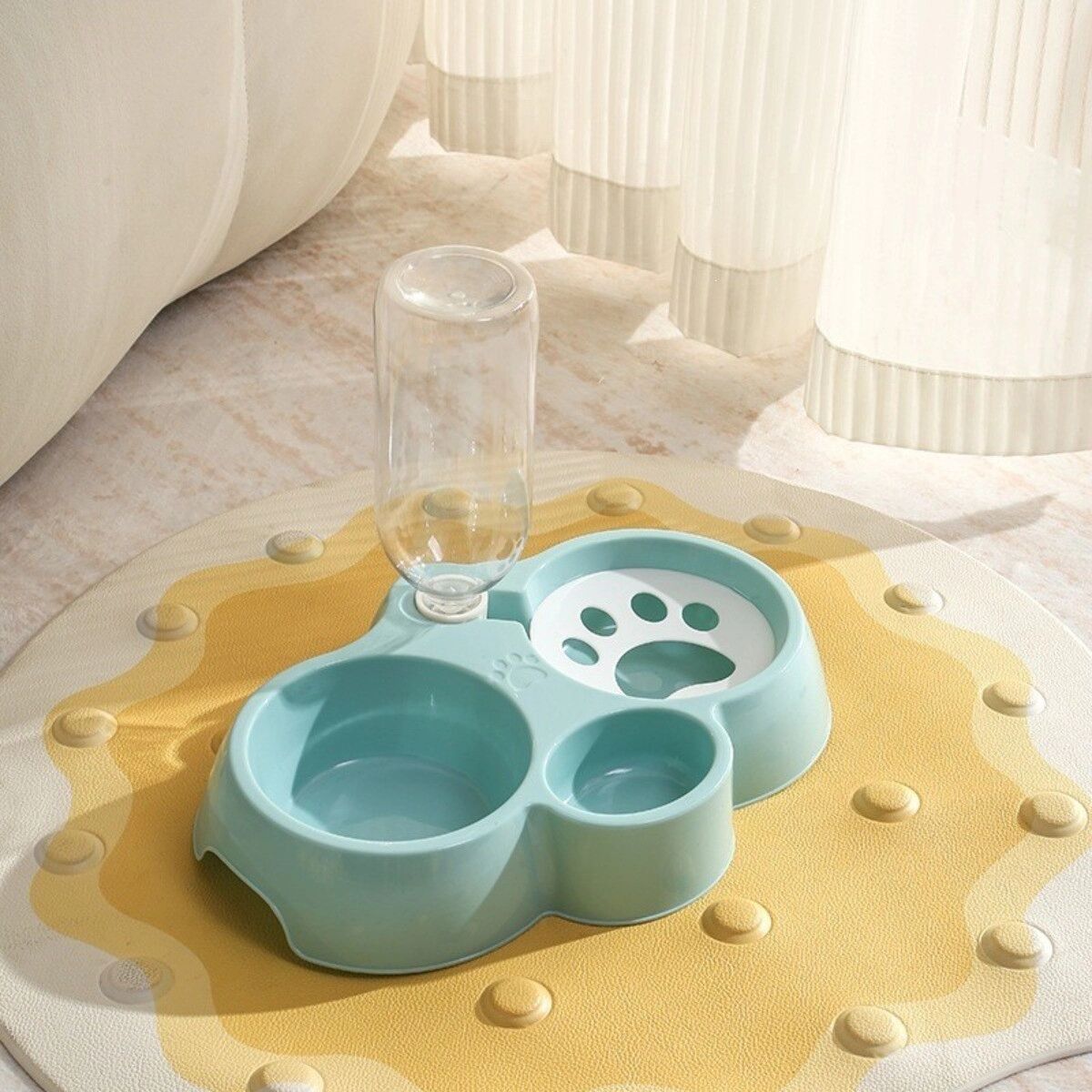 INF 3-in-1 erhöhte Futterstation mit automatischer Wasserauffüllung, kippsicherer Dual-Futter- und Wassernapf, 5.5cm Blau