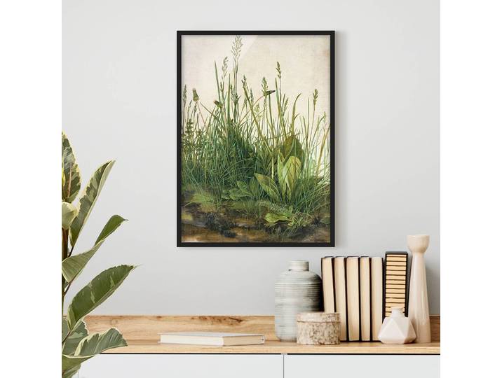 Tableau Dürer, La Grande Touffe d’herbes Papier Cadre : placage en bois véritable Pin Vert 70 x 100cm