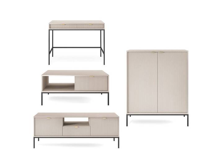 Feldmann-Wohnen Wohnzimmer-Set Nova Kaschmir / Schwarz 4-teilig, Kaschmir, Schwarz, Metall, 10 Fächer, Rechteckig, 258x125x68 cm, Wohnzimmer, Wohnwände