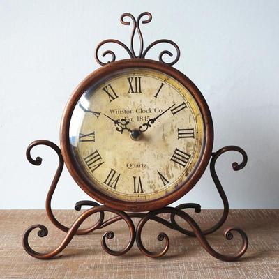 Everyday Crate Vintage Iron Quartz Desk & Wall Clock Decorative Silent Timepiece brown