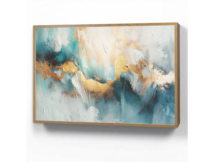 OnlyWow Wandleuchte MIT Akku Abstrakt - Kunst - Gold - Blau 100x70 cm, Türkis, Rechteckig, LED integrated, 100x70x8 cm, Lampen & Leuchten, Innenbeleuchtung, Wandleuchten