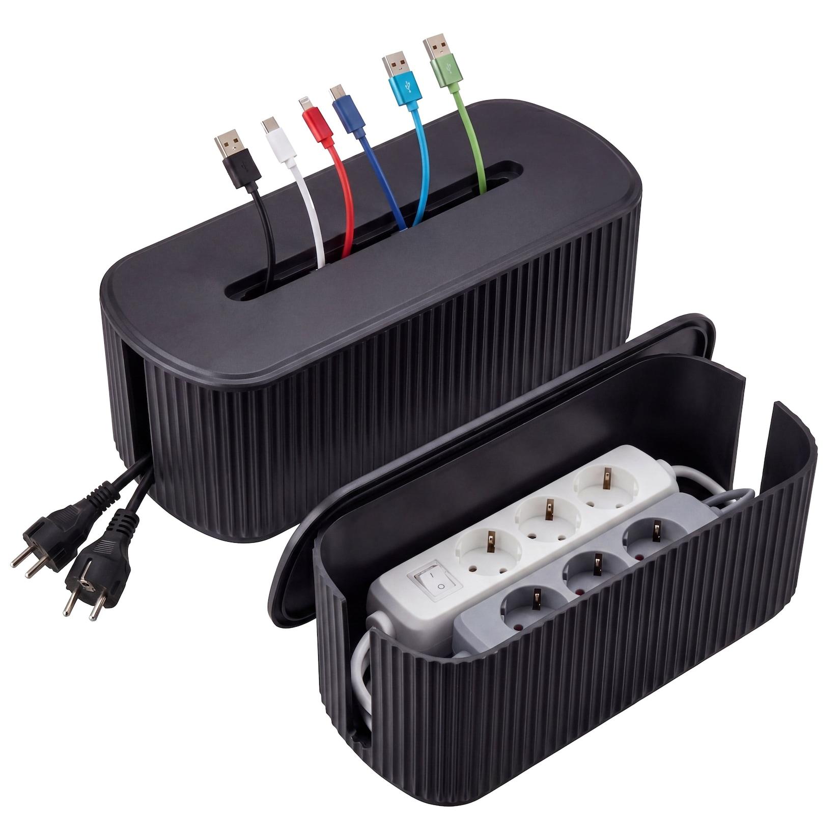 2er-Set Kabelboxen MCW-Q73, Aufbewahrungsbox Kabelorganizer Kabelmanagement Box, Deckel Kunststoff ~ schwarz