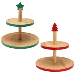 Weihnachtliche Etagere aus Bambus - Deko Etagere Cupcace Ständer - 2 Etagen 25x26cm