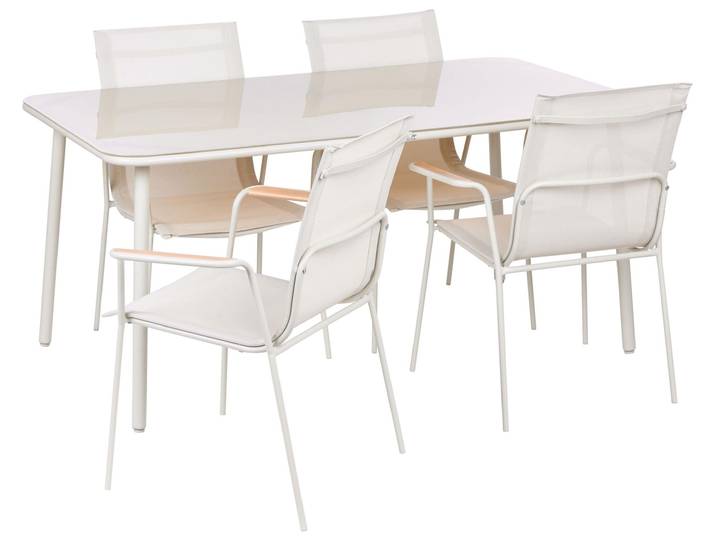 BELIANI Gartenmöbel Set Hellbeige aus Stahl mit Mesh Sitzfläche 4-Sitzer UV- und Wetterbeständig Pulverbeschichtet Stapelbar Modern Outdoor Gartenmöbel