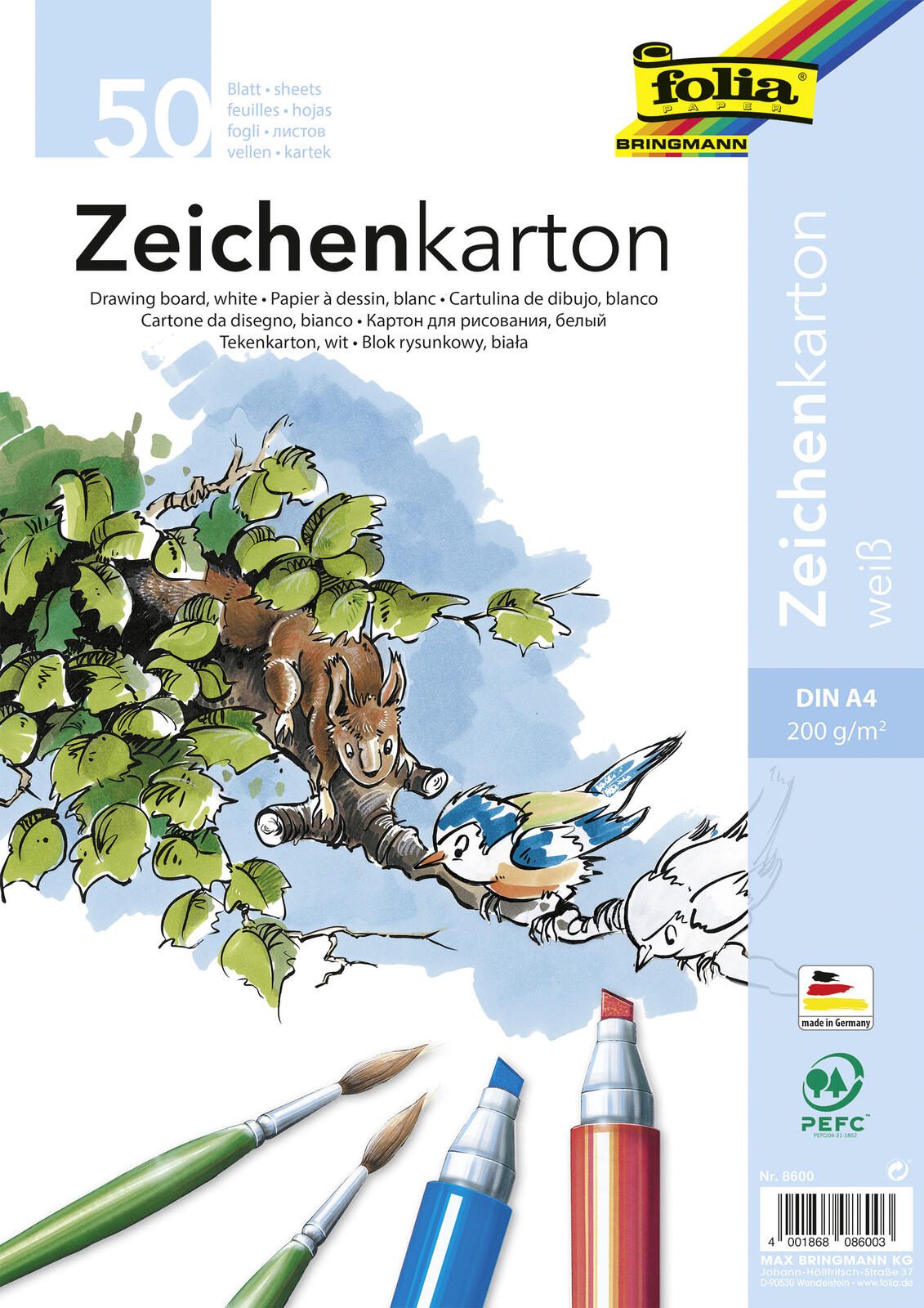 folia Zeichenkarton DIN A4 50 Blatt 8600