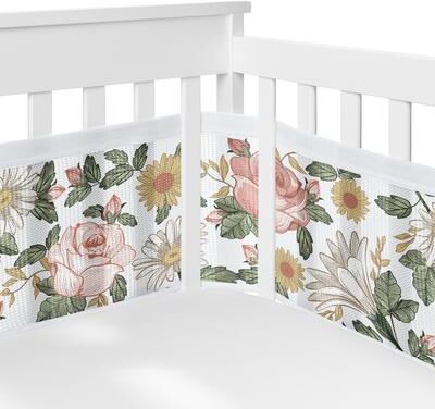 Vintage Floral Boho Girl Sweet Jojo Designs + BreathableBaby Breathable Mesh Crib Liner Bohemian Farmhouse Sage - Multicolor