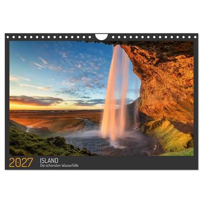 Island - Die schönsten Wasserfälle (Wandkalender 2027 DIN A4 quer), CALVENDO Monatskalender